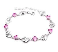 Kaguyo 925 Sterling Silver Heart Anklet for Women - Purple Pink Zirconia Infinity Adjustable Anklet Bracelets - Friendship Birthday Gift for Girls