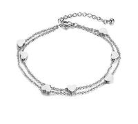 Kaguyo heart bracelets for women, Stainless Steel Heart Double layer Chain Infinity link charm Bracelet for women girls, friendship birthday jewellery gifts (silver)