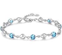Kaguyo Silver Bracelets for Women - 925 Silver Clear Amethyst Pink and Blue Zirconia Heart Shape Adjustable Infinity Crystal Bracelet for Women Girls- Friendship Birthday Gift (blue)