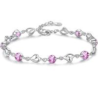 Kaguyo Silver Bracelets for Women - 925 Silver Clear Amethyst Pink and Blue Zirconia Heart Shape Adjustable Infinity Crystal Bracelet for Women Girls- Friendship Birthday Gift (pink)