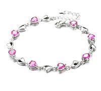 Kaguyo Silver Bracelets for Women - 925 Silver Clear Amethyst Pink and Blue Zirconia Heart Shape Adjustable Infinity Crystal Bracelet for Women Girls- Friendship Birthday Gift (pink)