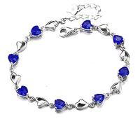 Kaguyo Silver Bracelets for Women - 925 Silver Clear Amethyst Pink and Blue Zirconia Heart Shape Adjustable Infinity Crystal Bracelet for Women Girls- Friendship Birthday Gift (dark blue)