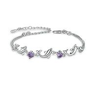 Kaguyo Silver Bracelets for Women - 925 Sterling Silver Clear Amethyst Adjustable Infinity Dolphin Crystal Bracelet for Women Girls- Friendship Birthday Gift