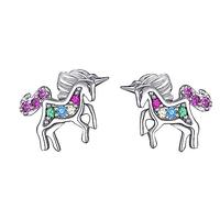Kaguyo silver earrings for women, 925 Sterling Silver Amethyst pink multi Zirconia unicorn stud earrings For Women Girls, birthday Gift (multi)