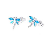 Kaguyo silver Earrings for women, 925 sterling Silver blue/white opal shine cute dragonfly stud earrings for women girls, birthday gift (blue)