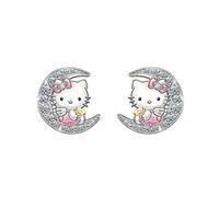 Kaguyo silver earrings for women, 925 Sterling Silver Hello Kitty Earrings, zirconia cute cat stud earrings For Women Girls kids, birthday Gift (Hello Kitty B)