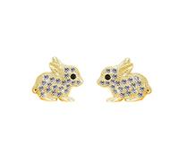 Kaguyo Silver Earrings for Women - rose gold 925 Sterling Silver Pave Zircons Cute Easter Bunny Stud Earrings for Women Girls and Kids - Birthday Gift