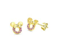 Kaguyo silver earrings for women, rose gold plated Sterling Silver Amethyst Green Blue Red Zirconia cute Mouse Stud Earrings for Women Girls kids, Cute Design Birthday Gift (gold pink)