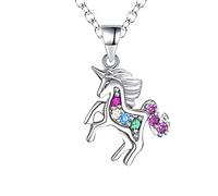 Kaguyo Silver Necklace for Women, 925 Sterling Silver Multicolour Zirconia Unicorn Pendant Necklace - Crystal Necklaces for Women Girls Birthday Gifts