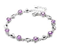 kaguyo swarovski element Amethyst red pink blue white Crystal Heart Silver bracelet,for women girls. (heart Amethyst)