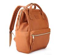Kah&Kee Leather Laptop Backpack for Women, 14-15 Inch Professional Work Bag, Water-Resistant Vegan Leather Doctor Bag Backpack for Teacher, Nurse & Travel, Fits MacBook Pro 15 (Camel,Medium)