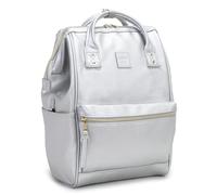 Kah&Kee Leather Laptop Backpack for Women, 15.6-16 Inch Professional Work Bag, Water-Resistant Vegan Leather Doctor Bag Backpack for Teacher, Nurse & Travel, Fits MacBook Pro 16 (Silver, Large)