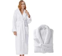 KAHAF COLLECTION - Bathrobe for Women and Men - Lightweight 100% Cotton bath robes for female - Towel Bathrobe | Unisex White Plush Robe Perfect for Spa & Shower, White, One size