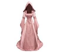 Kahbin Women Hooded Gothic Dress Medieval Corset Renaissance Dress Victorian Dress Halloween Costume, Pink, XXXXL
