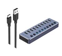KAHDGSS Aluminum USB3.0 Splitter 4/7/10 Port USB Adapter Fast Speed Data Transfer And Charging With Independently Switches USB Adapter For Multiple Devices