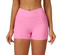 KAHDGSS Athletic Gym Shorts for Women Quick Dry High Waist Belly Control Workout Exercise Shorts with Pocket for Fitness Running Crouch Proof Leggings