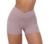 KAHDGSS Athletic Gym Shorts for Women Quick Dry High Waist Belly Control Workout Exercise Shorts with Pocket for Fitness Running Crouch Proof Leggings