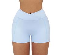 KAHDGSS Athletic Gym Shorts for Women Quick Dry High Waist Belly Control Workout Exercise Shorts with Pocket for Fitness Running Crouch Proof Leggings