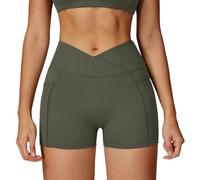 KAHDGSS Athletic Gym Shorts for Women Quick Dry High Waist Belly Control Workout Exercise Shorts with Pocket for Fitness Running Crouch Proof Leggings