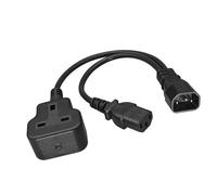 KAHDGSS C14 to C13 Y Splitter Power Cable with UK Standard Socket Cord for Networking Cabinet Flame Retardant PVC Double Output Server Cable