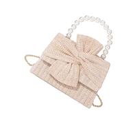 KAHDGSS Elegant Artificial Pearls Accented Handbag for Spring Travel Practical Straw Construction Spacious Shoulder Bag Roomy Everyday Essential Handbag