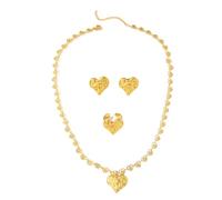 KAHDGSS Elegant Gold Plated Love Heart Earrings Rings Necklace Set With Sandstone Texture For Stylish Women Casual Wear Irregular Heart Necklace