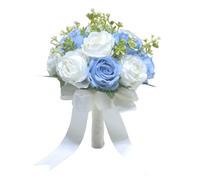 KAHDGSS Elegant Rose Bouquet Bridal Hand Arrangement with Flexible Stalks White Blue Shade Wedding Accessory Wedding Bouquet Silk Flowers