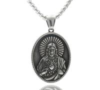 KAHDGSS Fashionable Necklace Portrait Pendant Necklace Punk Retro Trendy Men's Round Charm Neckchain Stainless Steel Men's Statement Jewelry