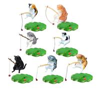 KAHDGSS Fishing Kitten Figurines FishTank Decorations Handmade Garden Figurine Resin Art Sculpture For Aquarium Outdoor Aquarium Decoration Set For Pet Fish
