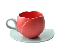 KAHDGSS Romance Tulips Coffee Cup and Saucers Set 12Cm Plate Diameter Sturdy Ceramic Materials Ideal for Brewing Traditional Ceramic Coffee Cup