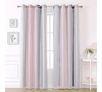 KAHEAUM Blackout Curtains for Bedroom Living Room Nursery ,2 Panel 52 x 63 inch Drop White Voile Net Windows,Soundproof Thermal Insulated Eyelet Pink Set, grey