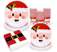 KAHEIGN 100Pcs Christmas Party Paper Tableware Set, 25 x 9 Inch Dinner Plates, 25 x 7 Inch Salad Plates, 25 x 270ml Cups, 25 x 16CM Napkins - for Holiday Christmas Party Decoration