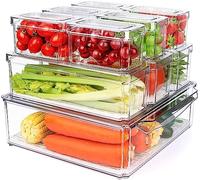 KAHEIGN 10Pcs Fridge Organizers, 3 Sizes Clear Stackable Storage Bin BPA Free Plastic Container for Kitchen Countertops Cabinets Refrigerator Storage Drinks Fruits Vegetable Cereals