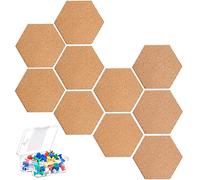 KAHEIGN 10Pcs Hexagon Cork Board, Self-Adhesive DIY Notice Board Multifunctional Application Message Board for DIY, Pictures Hanging, Office Home Decoration - with 40Pcs Colorful Pins