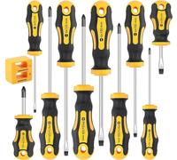KAHEIGN 11Pcs Magnetic Screwdriver Set, 5 Size Heavy Duty Chrome Vanadium Steel Screwdriver 5 Flat & 5 Cross Head Screwdriver with Non-Slip Grip for Repair Home Improvement Craft - with Tool Box