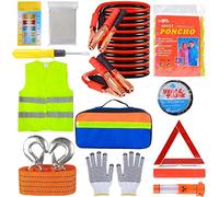 KAHEIGN 12 in 1 Car Emergency Kits, Auto Safety Tools Car Breakdown Kit Included Warning Triangle, Visibility Vest, Tow Rope, Utility Hammer, Jump Lead, Car Fuse, Storage Bag - for EU Road Assistance