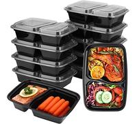KAHEIGN 12Pcs 2 Compartment Meal Prep Containers, 1000ml Reusable Plastic Food Storage Trays BPA-Free Leakproof Deli Container Lunch Boxes with Airtight Lids - Freezer and Dishwasher Safe Microwavable