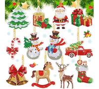 KAHEIGN 12Pcs 5D Christmas Diamond Painting Kits, 12Pcs Diamond Art Acrylic Plates with 12Pcs Key Chains, Point Drill Pen, Tray, Clay, 20 Colors Gems - DIY Diamond Keychain Christmas Hanging Ornament