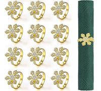 KAHEIGN 12Pcs Christmas Napkin Rings, Gold Snowflake Napkin Holders Xmas Napkin Buckle with Rhinestone for Christmas Lunch Thanksgiving Party Holiday Wedding Table Decoration (4.5cm x 4.5cm)