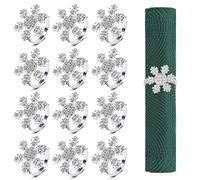 KAHEIGN 12Pcs Christmas Napkin Rings, Silver Snowflake Napkin Holders Xmas Napkin Buckle with Rhinestone for Christmas Lunch Thanksgiving Party Holiday Wedding Table Decoration (4.5cm x 4.5cm)