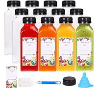 KAHEIGN 12Pcs Plastic Juice Bottles with Tamper Caps, 12oz /360ml Empty Clear Juice Beverage Containers Reusable Water Bottles with Lids, Label, Funnel and Brush for Smoothie Milk Homemade Beverages