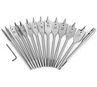 KAHEIGN 15Pcs Spade Drill Bit Set, 6mm - 25mm Titanium Coated Carbon Steel Paddle Flat Wood Drill Bit with Wrench and aAuxiliary Lever for Woodworking