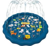 KAHEIGN 170CM Splash Water Play Mat, A to Z Alphabet Whale Lion Tiger Elephant Animals Pattern Sprinkler Pad Summer Garden Outdoor Spray Water Toys for Kids Pets Family Activities