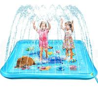 KAHEIGN 170CM Square Splash Water Play Mat, Whale Seahorse Crab Starfish Fish Pattern Large Sprinkler Pad Summer Garden Outdoor Spray Water Toys for Kids Pets Family Activities