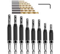 KAHEIGN 17Pcs Hinge Drill Bit Set, HSS Self Centering Drill Bits Hinge Tapper Core Hole Puncher for Woodworking Door Window Cabinet Drawer (5/64'' - 1/4'')