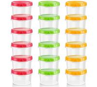 KAHEIGN 18Pcs Small Food Containers, 8oz /250ml Reusable Plastic Deli Bowls Stackable Food Storage Jars with Colorful Leakproof Lids, Dishwasher & Microwave & Freezer Safe (Red/Green/Yellow)