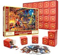 KAHEIGN 2025 Advent Calendar, 24 Days Christmas Countdown with 1008Pcs Santa Claus Christmas Tree Jigsaw Puzzles Toys for Kids Christmas Gifts Holiday Decoration Party Favors (28cm x 26cm)