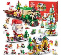 KAHEIGN 2025 Advent Calendar, 24 Days Christmas Countdown with 1123 Pcs 6 In 1 Train Santa House Tree Building Blocks Toys for Kids Christmas Gifts Holiday Decoration Party Favors (38cm x 26cm)