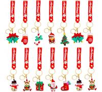 KAHEIGN 20Pcs 3D Christmas Keychains with Silicone Wrist Strap, 10 Styles Cartoon Christmas Keyring Santa Claus Snowman Christmas Tree Bear Key Chain Party Favors Xmas Decoration