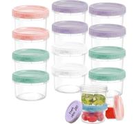 KAHEIGN 20Pcs Small Food Containers, 200ml Reusable Plastic Deli Bowls Stackable Food Storage Jars with Colorful Leakproof Lids - Dishwasher & Microwave & Freezer Safe (Pink/Purple/Green/White)